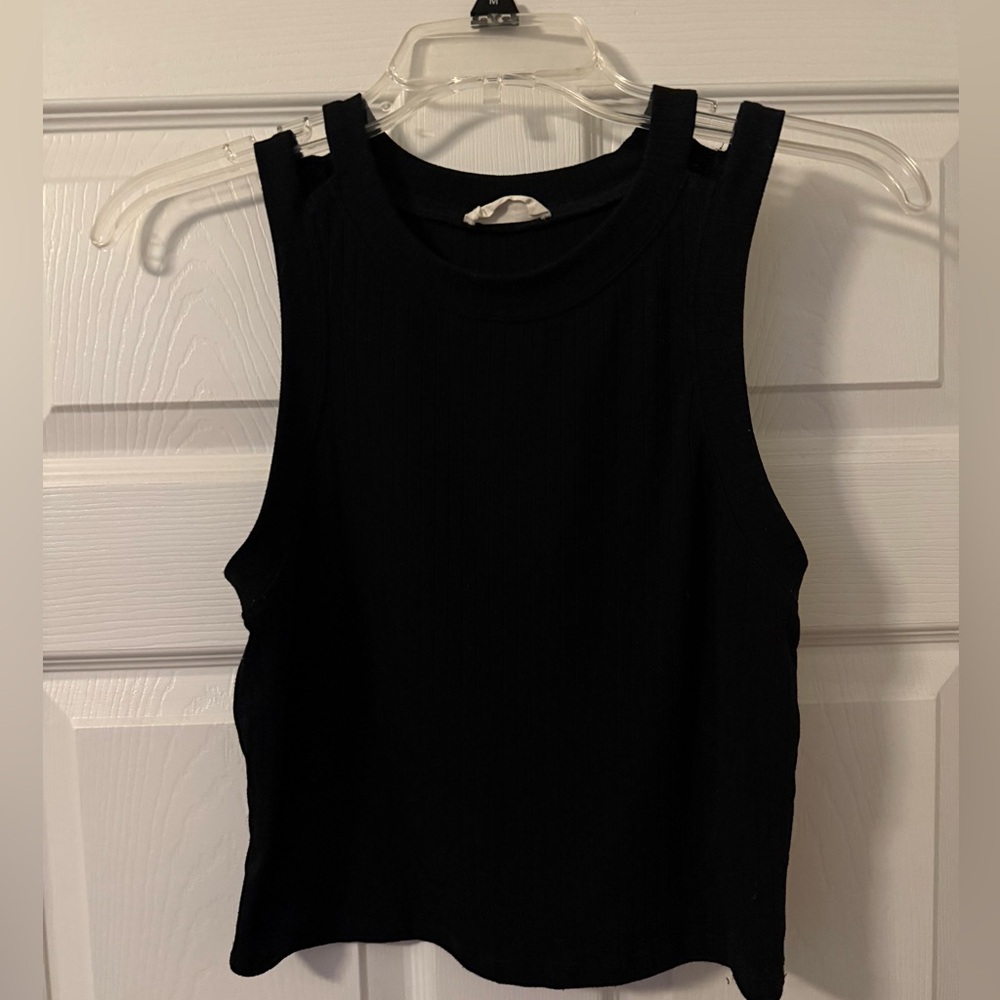 Sophie Rue Black Ribbed Double-Strap Tank Top‎